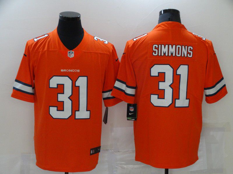 Men Denver Broncos #31 Simmons Orange Nike Vapor Untouchable Limited 2021 NFL Jersey